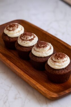 Schoko-Frischkäse-Muffins auf einem dunklen Teller serviert.