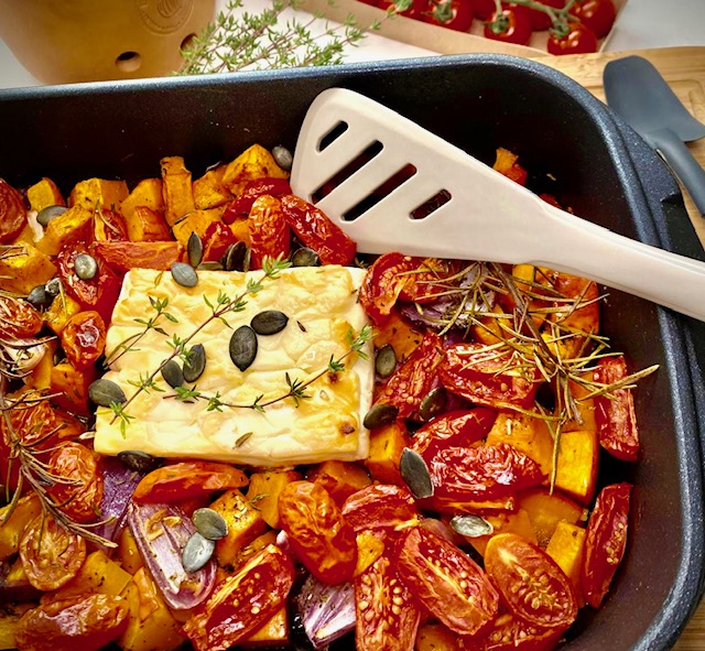 Ofenkürbis mit Feta-Käse in der Harecker Auflaufform gemacht.