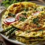Kräuter-Omelette mit Spargel. Garniert mit frischer Petersilie und ein paar Radieschen.
