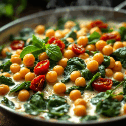 High-Protein Kicherebsen-Spinat-Pfanne ist nicht nur gesund sondern auch super lecker.