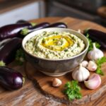 Auberginen-Dip (Patlican ezmesi) serviert in einer dekorativen Schüssel.