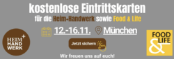 Kostenlose Eintrittskarten für Heim und Handwerk und Food and Life