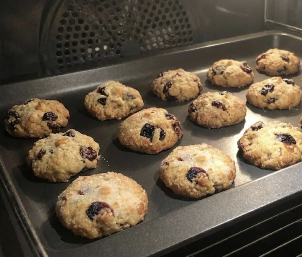 Frisch gebackene, goldbraune Mini Stollen auf dem antihaftbeschichteten Harecker Backblech im Backofen.