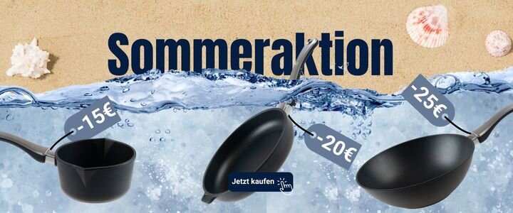 Sommeraktion 2025 mit exklusiven Rabatten auf Pfannen und Töpfe – bis zu 25 € sparen beim Kauf hochwertiger Küchenartikel