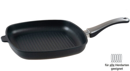 Induktion Grillpfanne / Steakpfanne mit Stiel - 28x28x5 cm