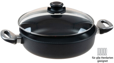 Induktion Br&auml;ter 26 cm &Oslash; / Br&auml;terpfanne f&uuml;r Induktionsherd mit Sicherheitsglasdeckel