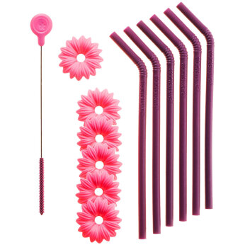 Trinkhalme 6er Set &amp; B&uuml;rste lila